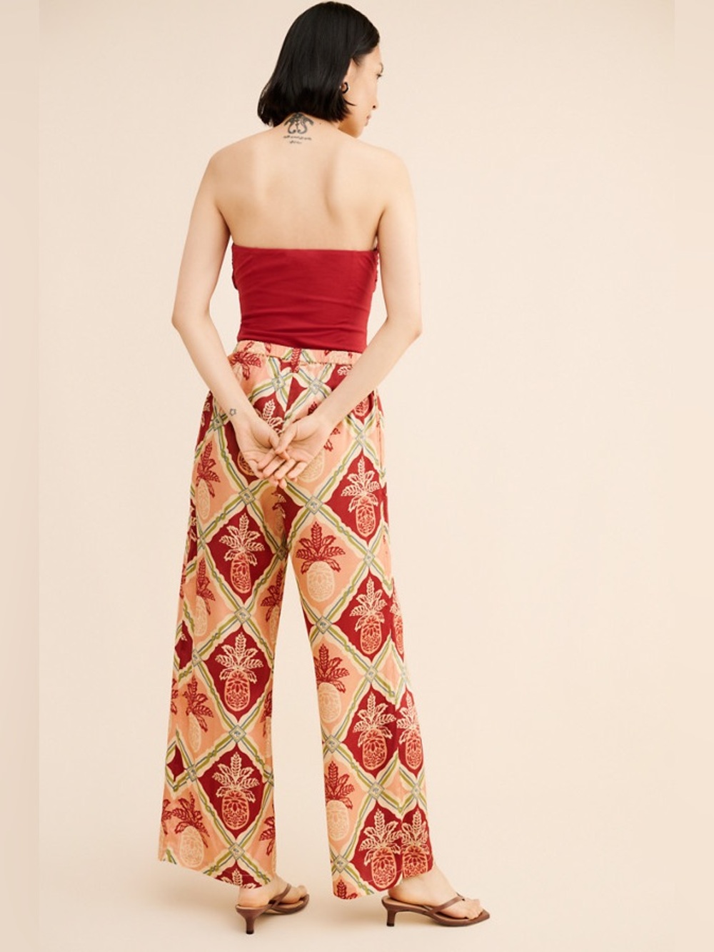 Farm Rio x Anthropologie Pineapple Satin Wide-Leg Pants Women’s L - Picture 9 of 15